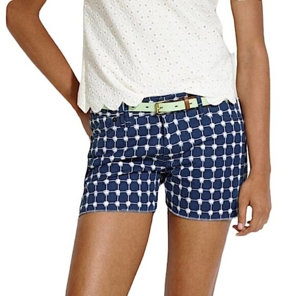 Madewell Graphic Grid Navy Blue Printed Cut Off Shorts 27 - Picture 1 of 4